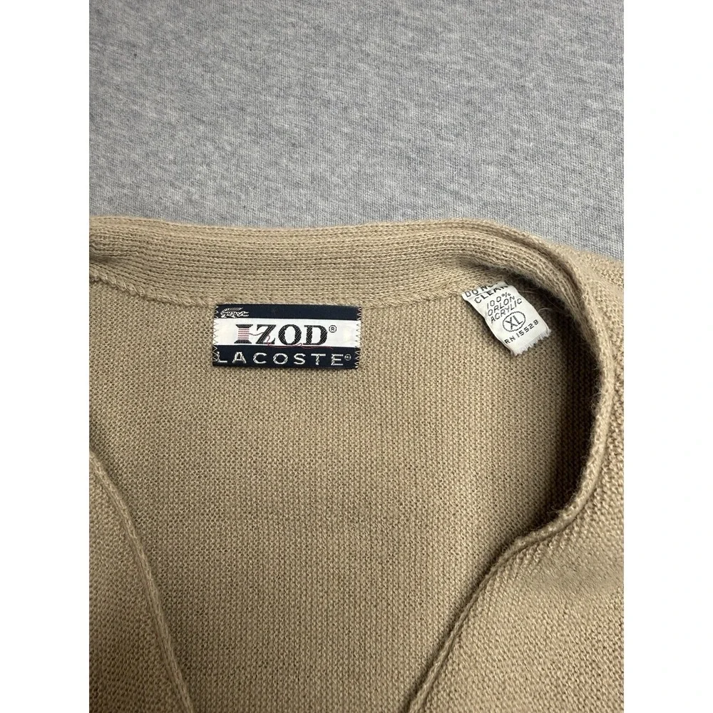 Vintage Izod Lacoste Men's Camel Tan Acrylic Cardigan Sweater Size XL